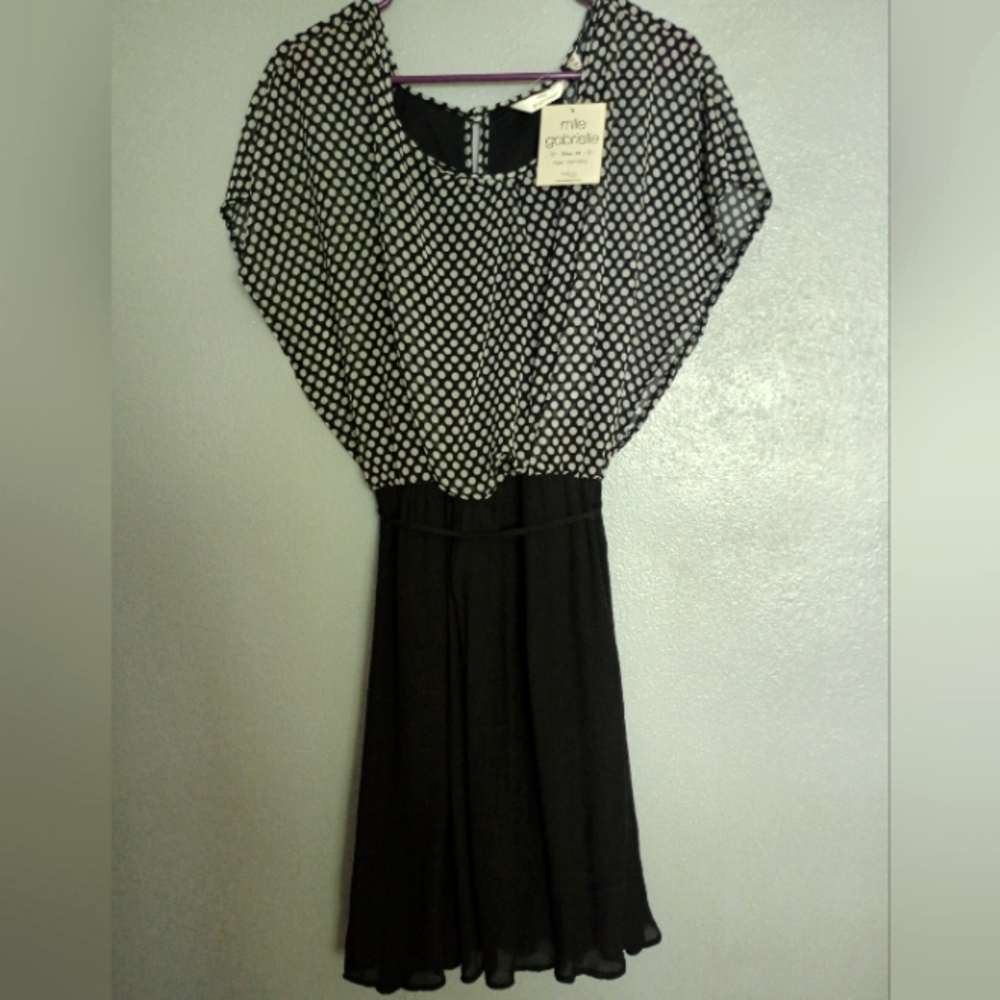 Mlle Gabrielle Black & White Polka Dot Popover Dress Size Medium